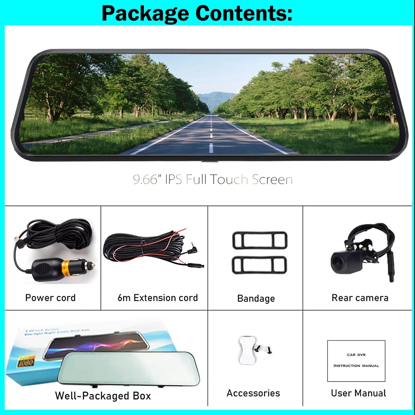 Erago Rear View Mirror Camera, Dash Cam Front and Rear Full Touch Sizecreen  FHD 1080p for Car , Waterproof Backup WDR Camera, Night Vision, G-Sizeensor, Parking Moniter