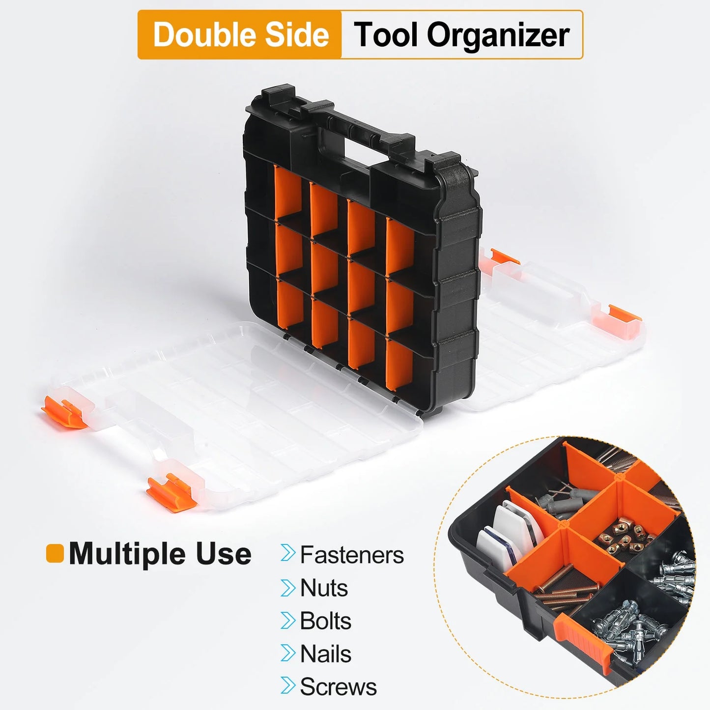 Uxcell 2pcs Double Sizeide Tool Organizer 12.6"x10.6"x3.1" 30-Compartment Hardware Sizetorage Box with Removable Dividers