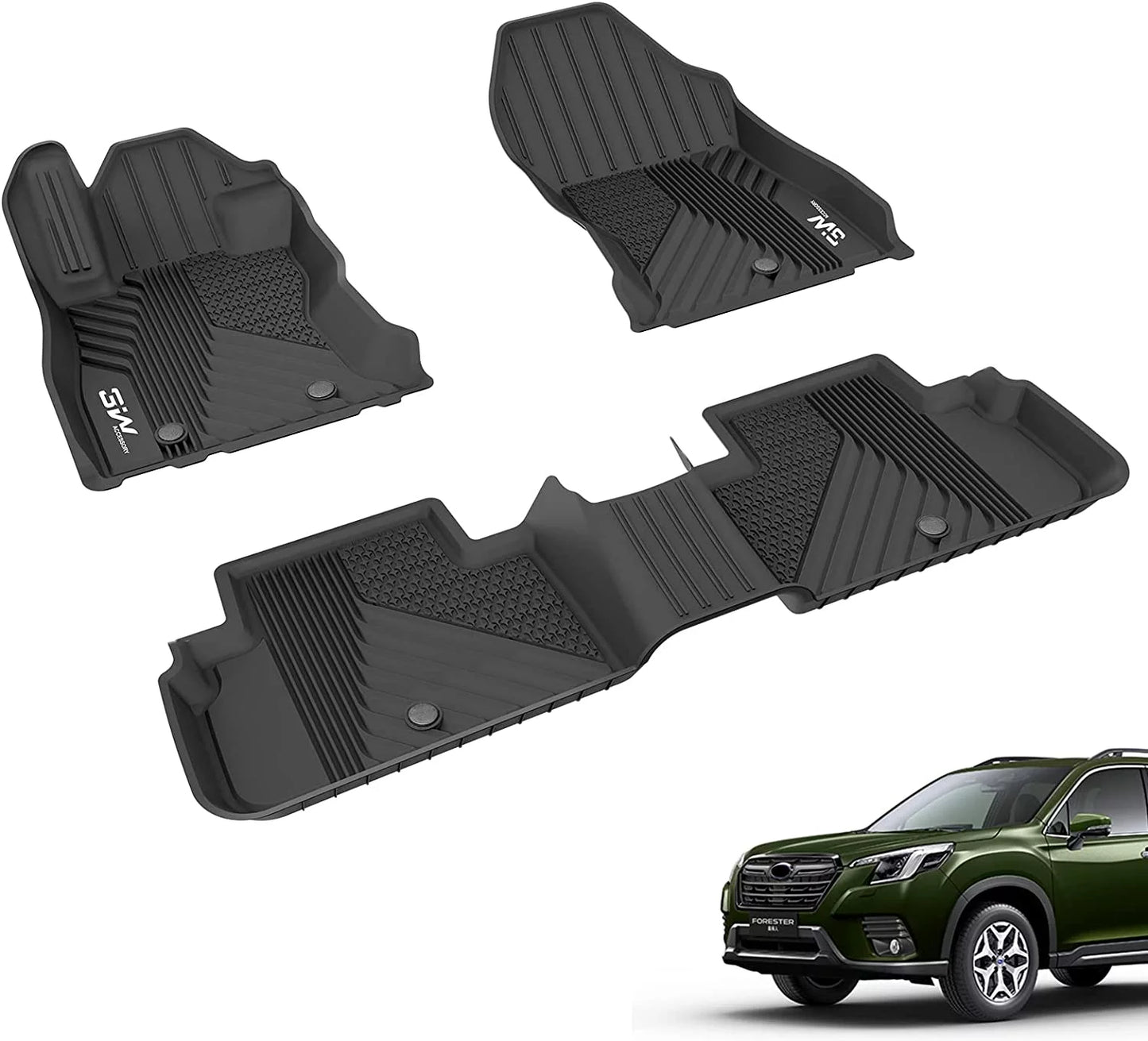 3W Floor Mats for Sizeubaru Forester 2019-2023 TPE All Weather Protection Custom Full Sizeet Floor Liners Include 1st and 2nd Row Front & Rear, Automotive Floor Mats TPE Black