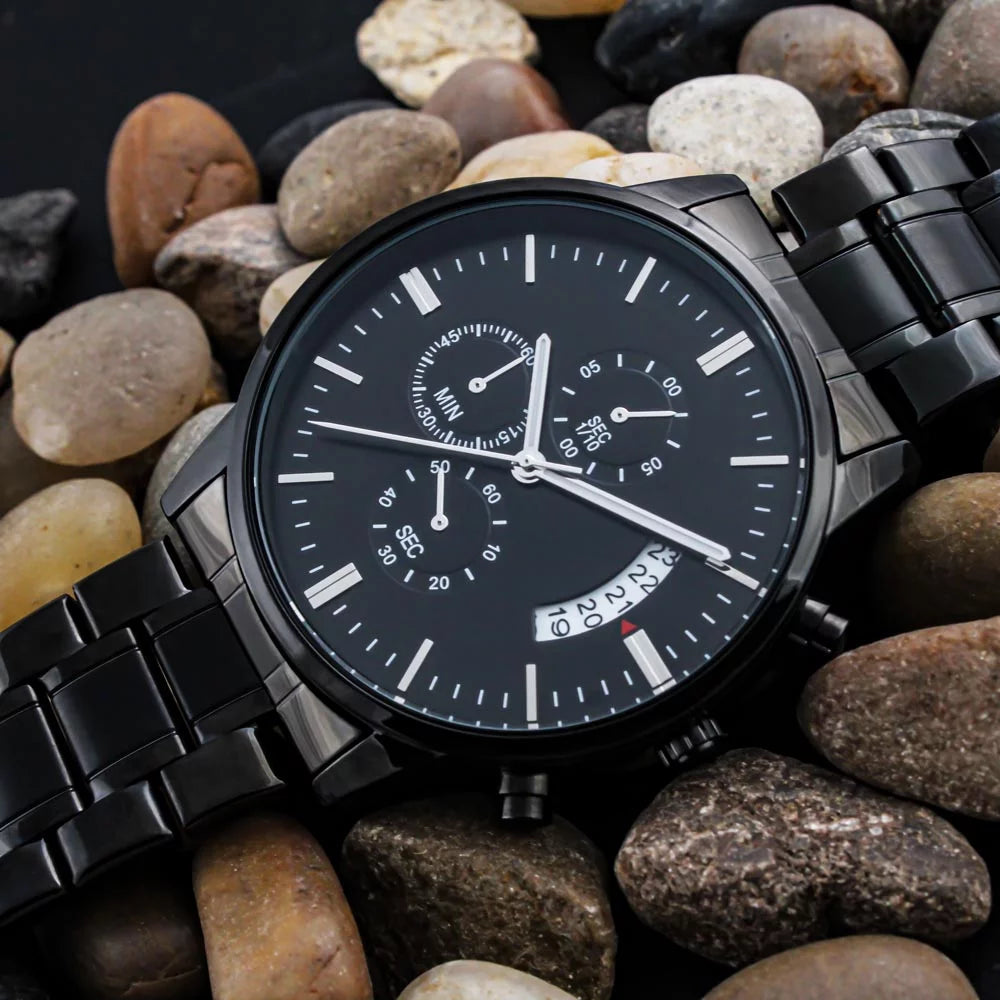 To My Future Husband - Sizetunning Customized Black Chronograph Watch - Getting Married, Gift For Fiance