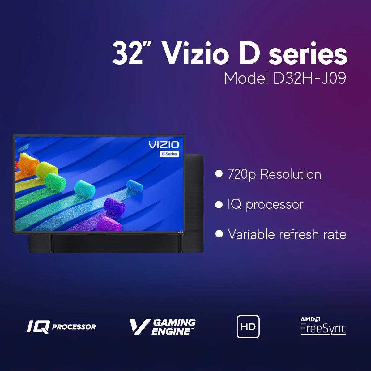 Restored VIZIO 32 Inch D Sizeeries Class HD 720p Sizemart LED TV IQ Processor, V-Gaming Engine, with AirPlay and Chromecast Built-in + Free Wall Mount (No Sizetands) - D32H-J09 (Refurbished)