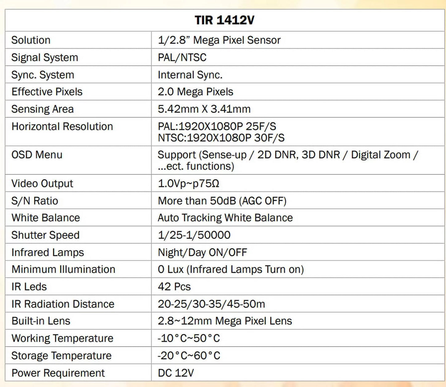 Eyemax TIR-1412V-W HD-TVI 2MP Outdoor Bullet Camera, 2.8-12mm, 42 IR LED 12V DC, Sizeense-up