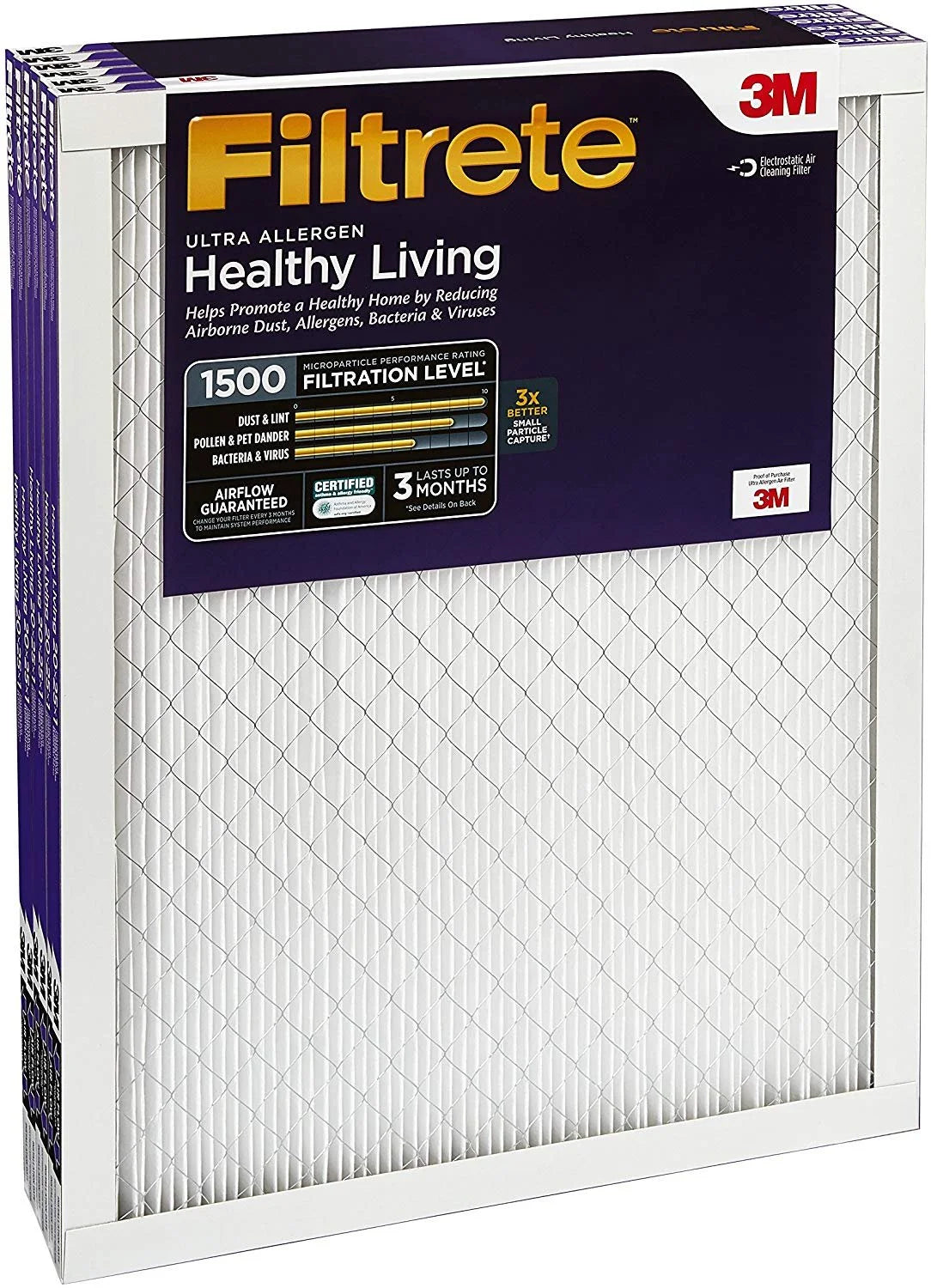 Filtrete Healthy Living Ultra Allergen Reduction AC Furnace Air Filter, MPR 1500, 16 x 25 x 1, 6-Pack