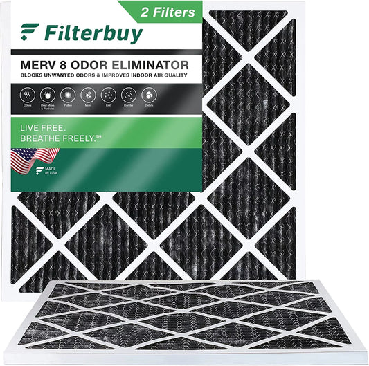 Filterbuy 10x10x1 MERV 8 Odor Eliminator Pleated HVAC AC Furnace Air Filters with Activated Carbon (2-Pack)