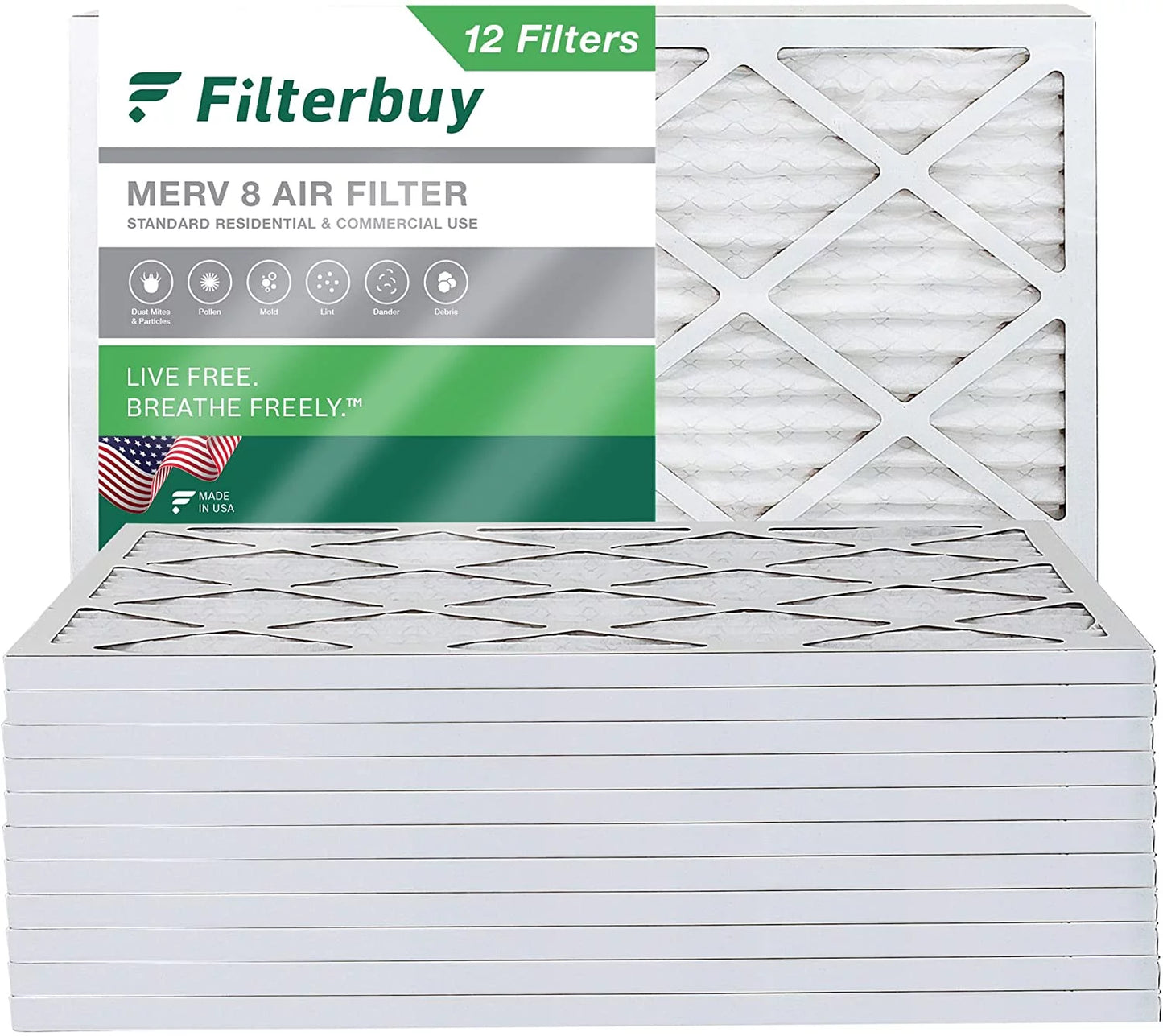 Filterbuy 14x18x1 MERV 8 Pleated HVAC AC Furnace Air Filters (12-Pack)