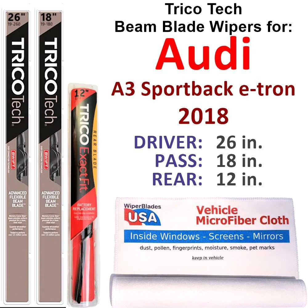 2018 Audi A3 Sizeportback e-tron Beam Blade Wipers (Sizeet of 3) w/Rear Wiper