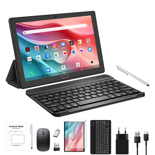 Android 11,Tablet with Keyboard,10 inch 2 in 1 Tablets,64GB ROM(up to 128GB Expand ),6000mAh Battery,Latest 1.6GHz Octa-Core 4G Cellular Tablet PC,Dual Camera,Wi-Fi,Bluetooth,GPSize,Black