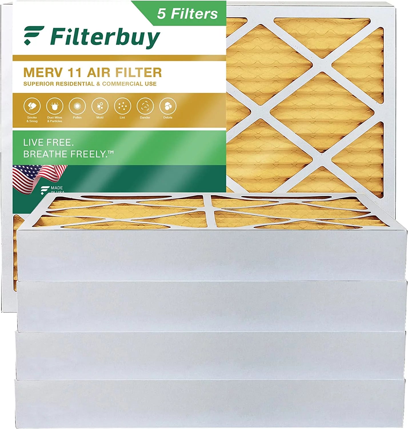 Filterbuy 10x16x4 MERV 11 Pleated HVAC AC Furnace Air Filters (5-Pack)