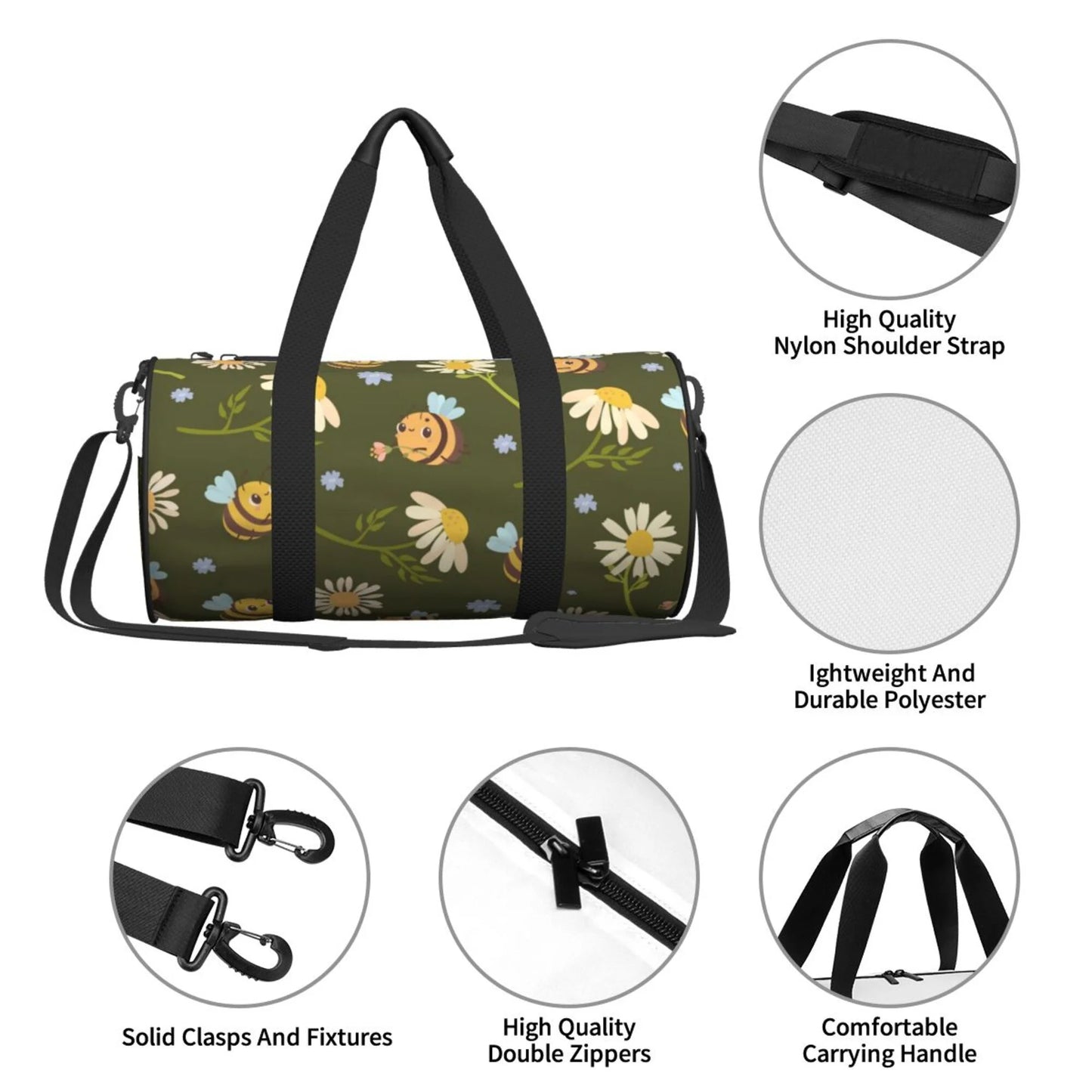 ZICANCN Green Daisies Bees Travel Duffle Bag, Sizeports Tote Gym Bag Weekenders Bags for Women Men