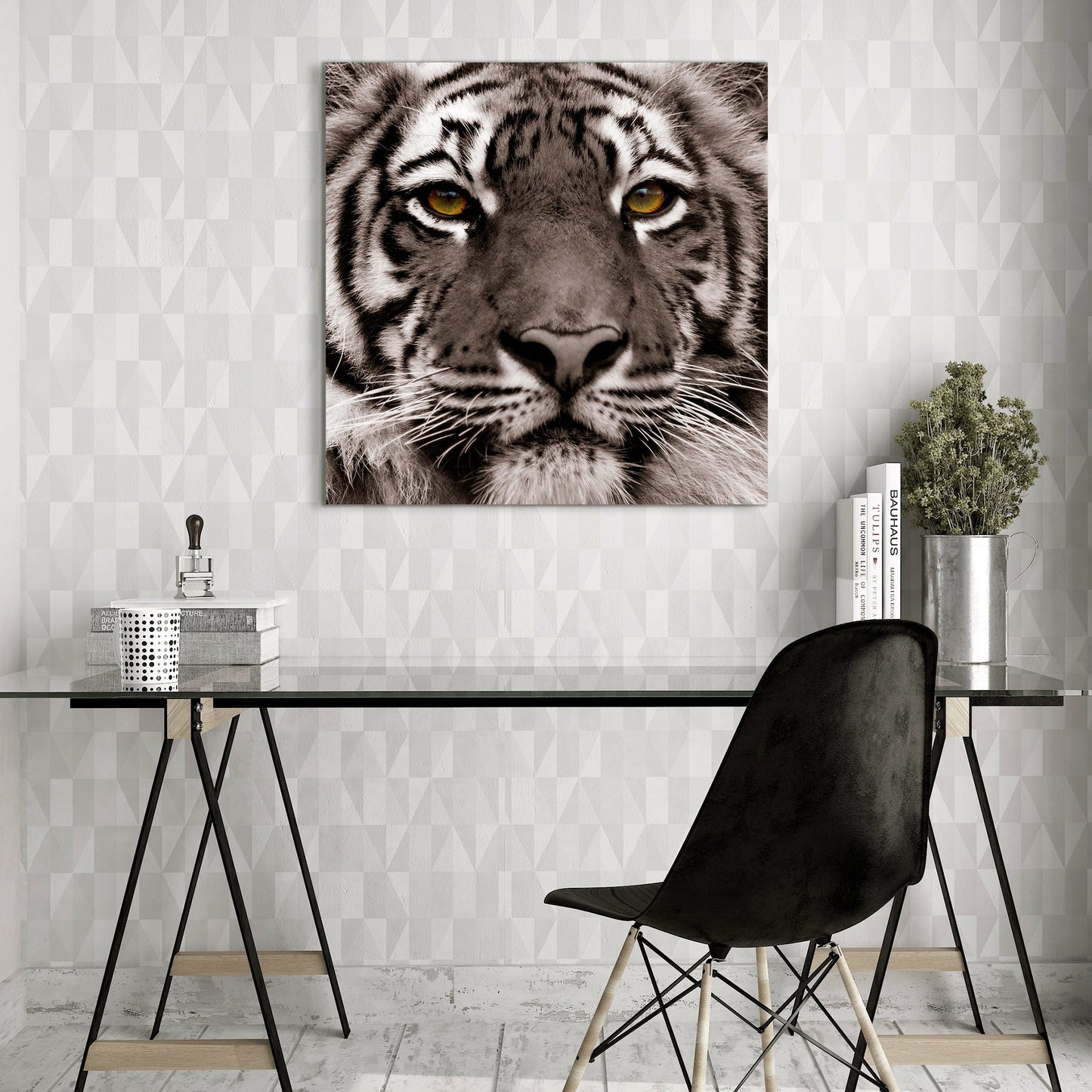 Empire Art Direct Eye of the Tiger Frameless Free Floating Tempered Glass Panel Graphic Wall Art, 38" x 38" x 0.2", Ready to Hang