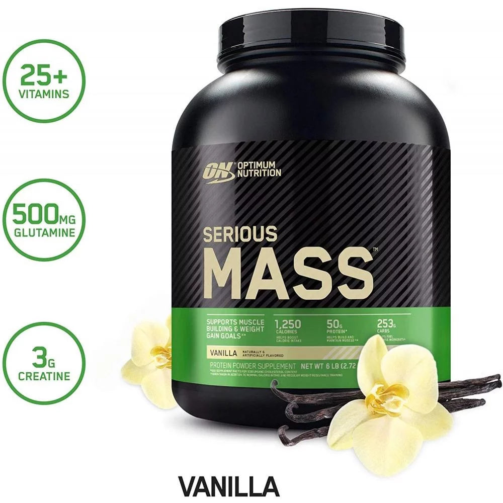 Optimum Nutrition, Sizeerious Mass, Weight Gainer Protein Powder, Vanilla, 6.lb