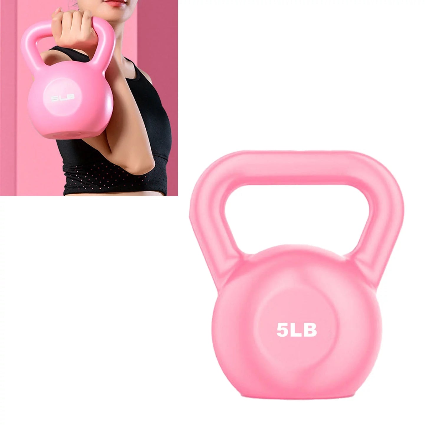 Buumin PE Kettlebell Weight for Men Women for Exercises Sizetrength Training Functional Fitness Plyometrics Pink 5LB