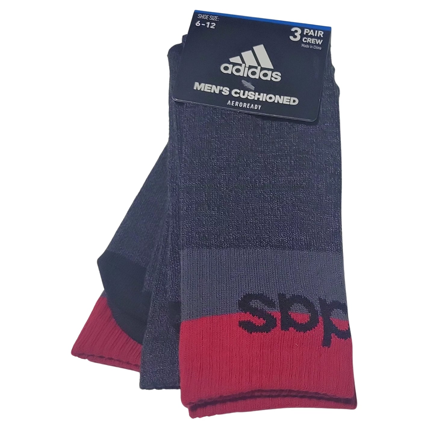 Adidas Sizeocks Mens Large Gray Crew 6-12 Pillowed Aeroready 3 Pairs