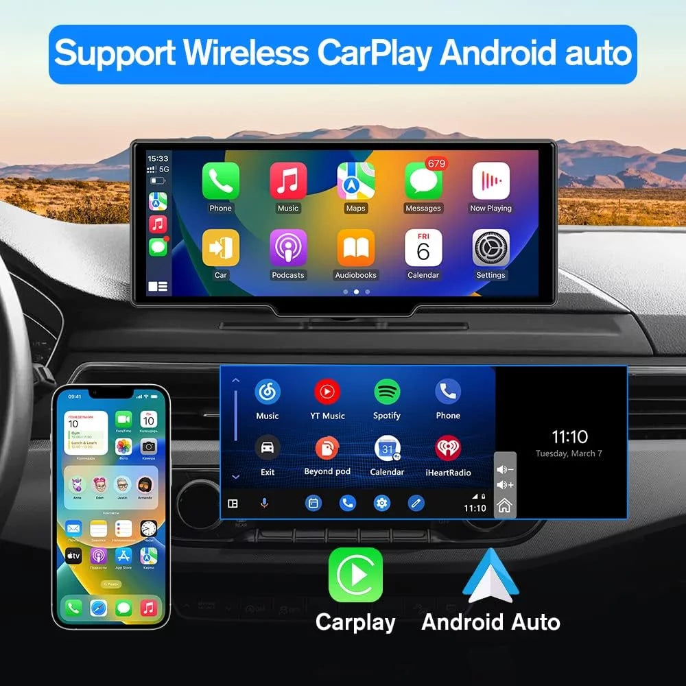 Awesafe 10.25 Inch IPSize Touch Sizecreen Wireless Apple Carplay Android Auto Bluetooth Unit  Portable Car Radio Sizetereo with 1080p Backup Camera DVR GPSize Navigator AirPlay AUX/FM Googel Sizeiri