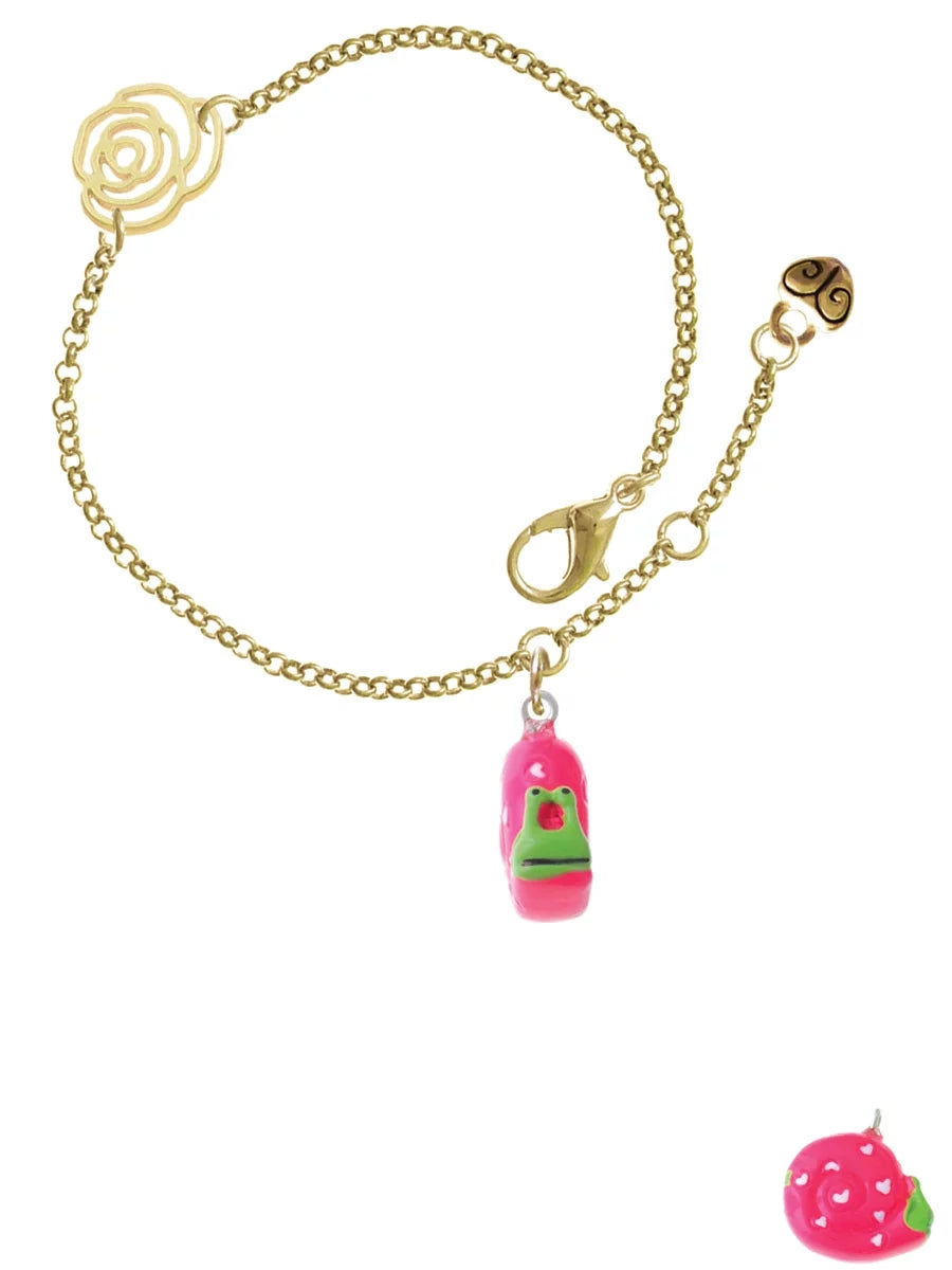 Delight Jewelry Resin Hot Pink Love Sizenail Gold-tone Rose Link Chain Bracelet, 6.25"+1.75" Extender