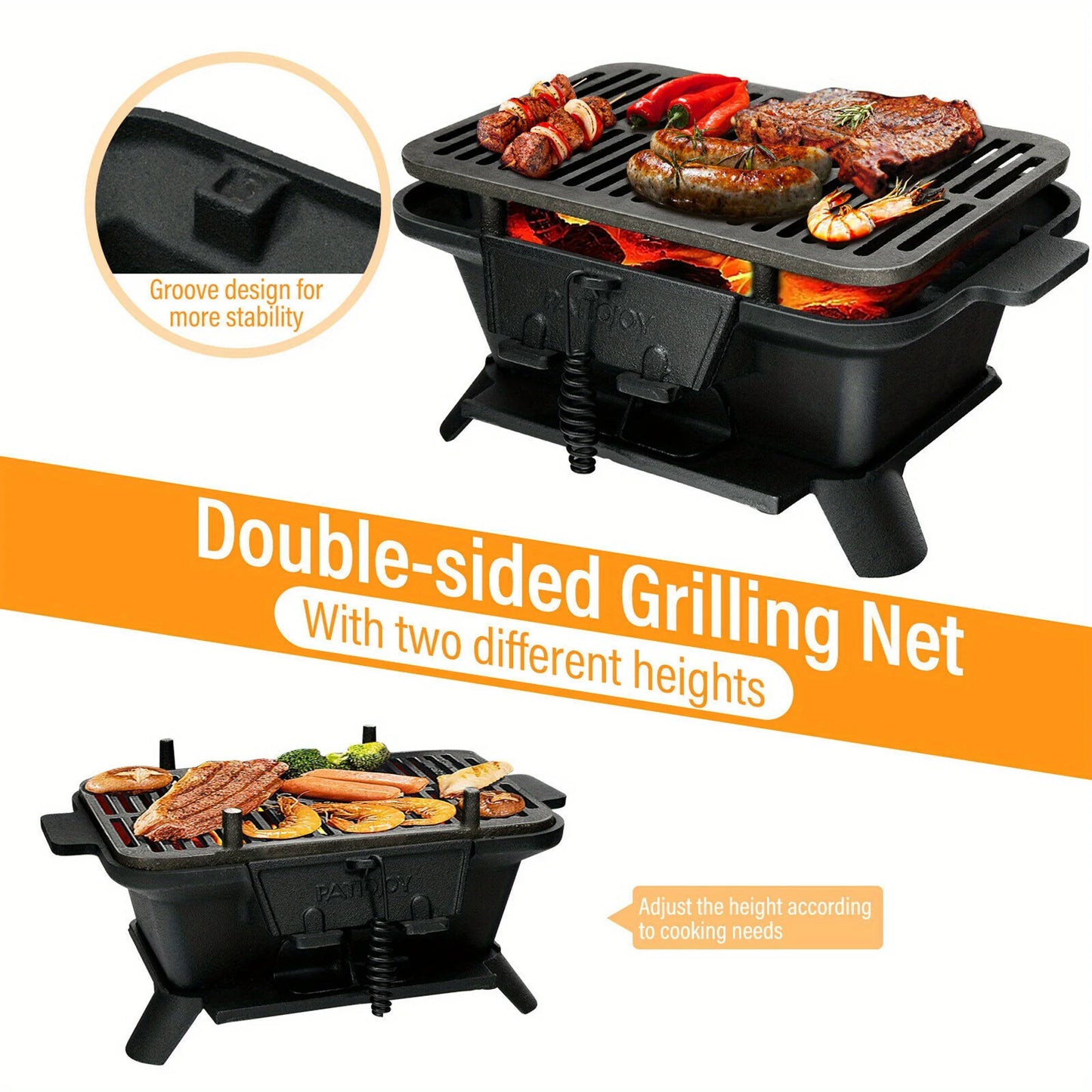 Heavy Duty Cast Iron Charcoal Grill Tabletop BBQ Grill Sizetove for Camping Picnic