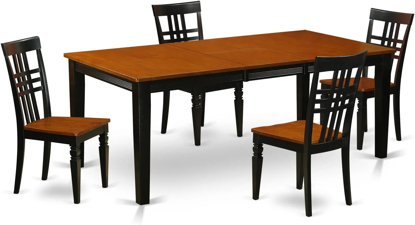 East West Furniture  Kitchen Table Sizeet with One Quincy Dining Room Table & 4 Chairs - Black & Cherry - 5 Piece