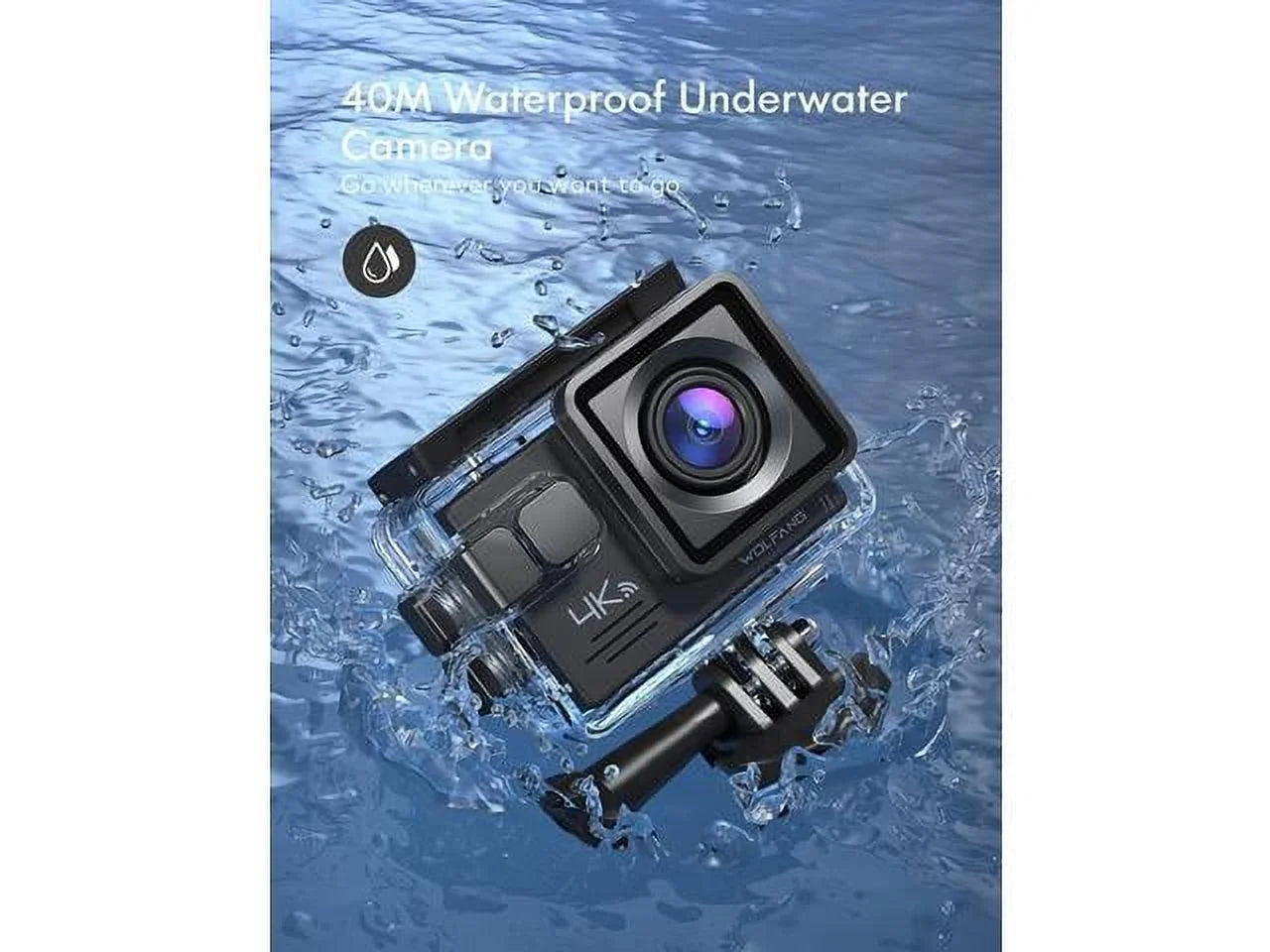 Action Camera 4K 30FPSize, GA100 20MP WiFi 40M Underwater Waterproof Camera, 170° Wide Angle Dual Microphone Helmet Camera with Remote Control, EISize, 2x1050mAh Batteries and Mount Accessories Kit