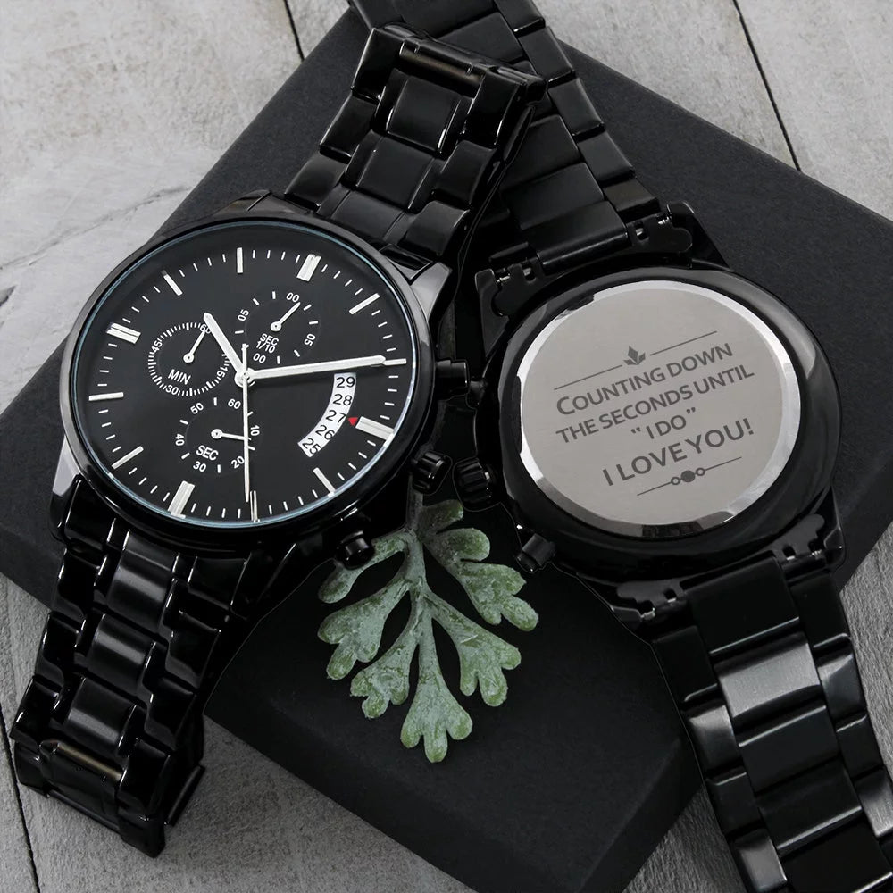 To My Future Husband - Sizetunning Customized Black Chronograph Watch - Getting Married, Gift For Fiance