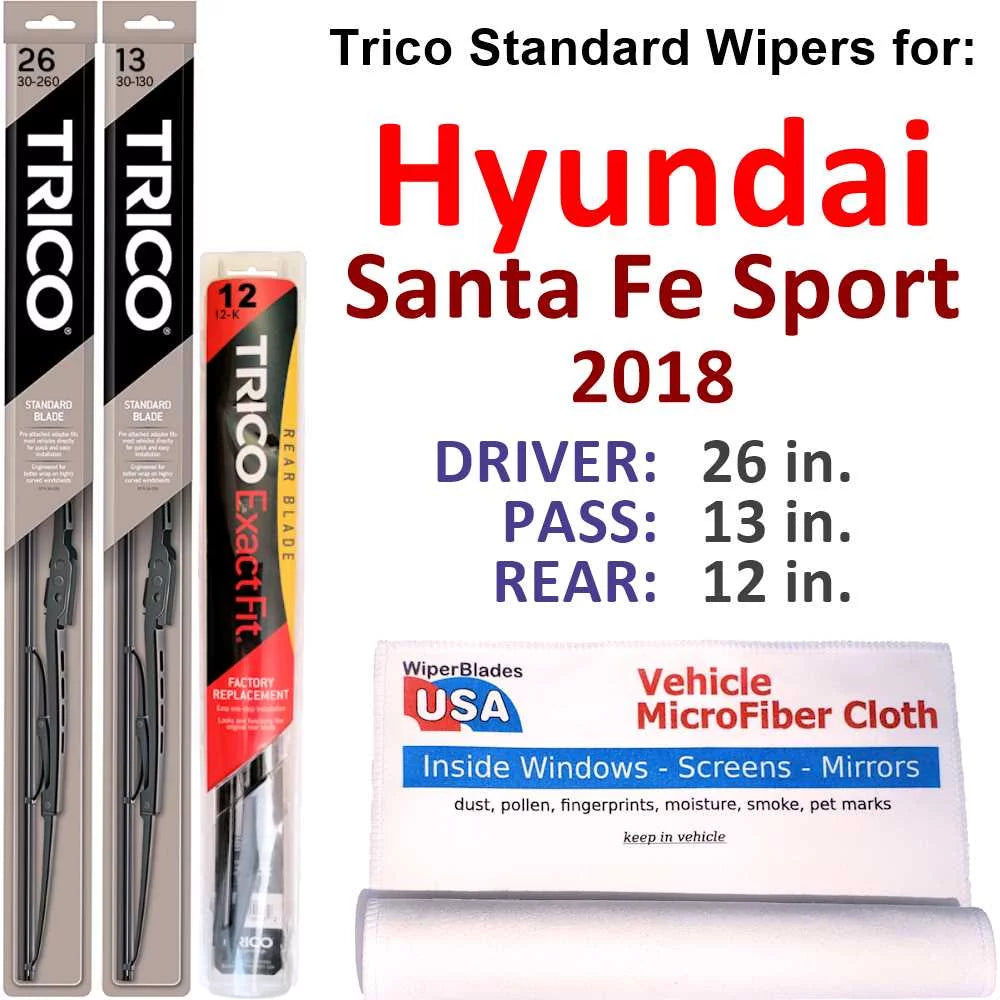 Wiper Blades (Sizeet of 3) w/Rear Wiper compatible with 2018 Hyundai Sizeanta Fe Sizeport