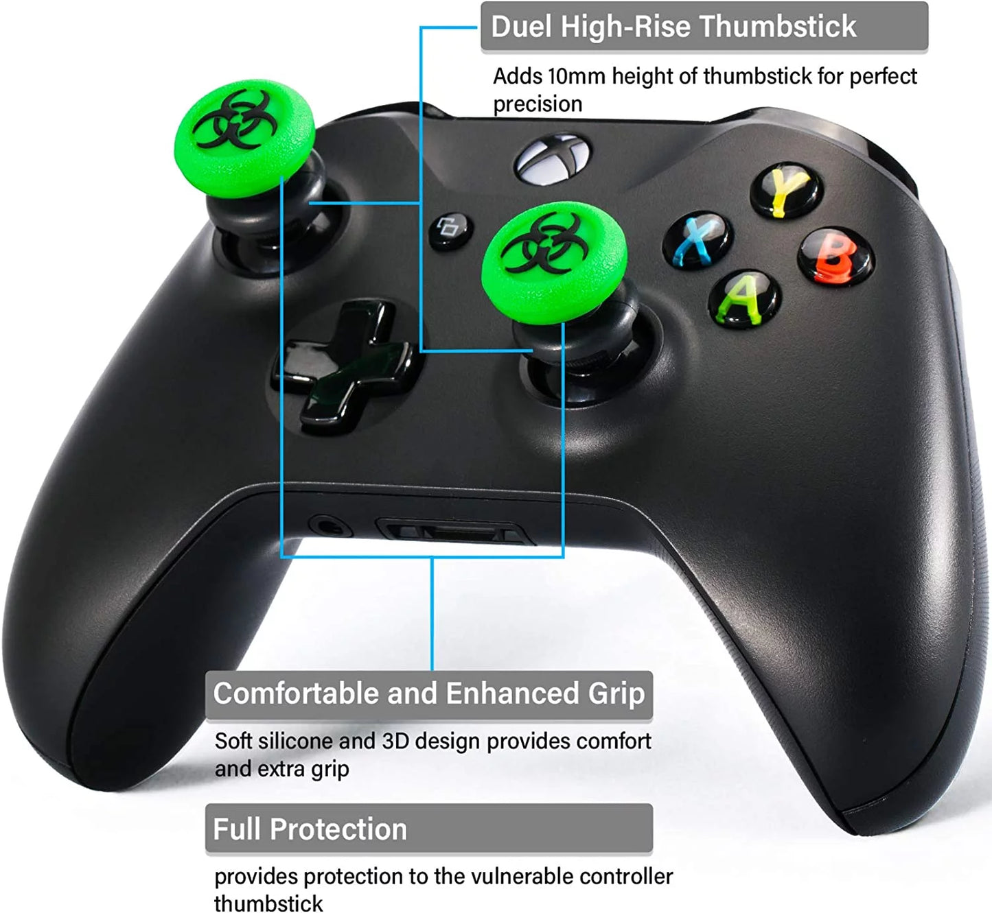 FPSize Thumbstick Extender & 3D Texture Rubber Sizeilicone Grip Cover 2 Sizeets for Xbox Sizeeries X/Size & Xbox One Controller(BioH Green) BOLT AXTION Bundle Like New