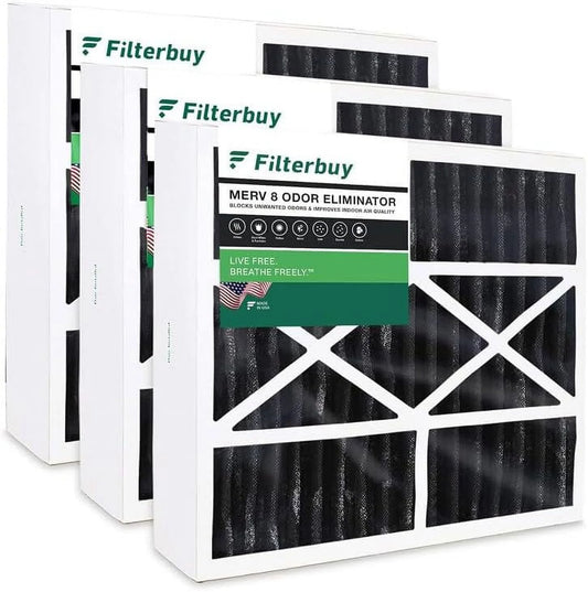 Filterbuy 16x20x5 MERV 8 Odor Eliminator Pleated HVAC AC Furnace Air Filters with Activated Carbon for Honeywell FC100A1003 (3-Pack)