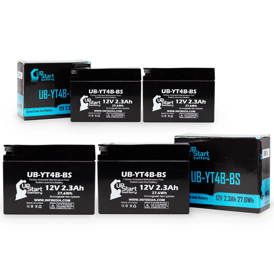 4-Pack UpSizetart Battery Replacement for 2008 Yamaha SizeR400 400CC Factory Activated, Maintenance Free, Motorcycle Battery - 12V, 2.3Ah, UB-YT4B-BSize