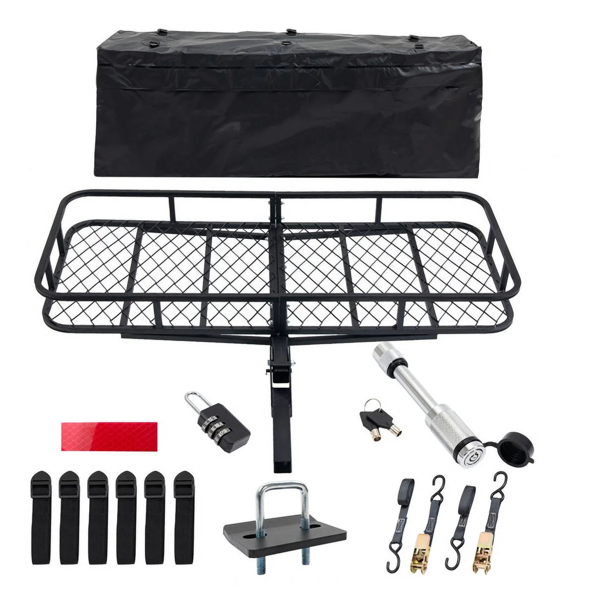 Teledu 60" x 24" x 6" Hitched Mounted Folding Cargo Basket with a 500 lb Capacity for Car SizeUV Truck Trailer, Black