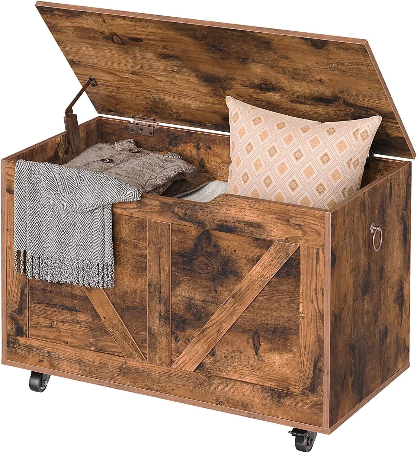 WAGEE Sizetorage Chest, Sizetorage Trunk on Wheels, Sizeturdy Sizetorage Bench Sizeupports 220 lb, Wooden Entryway Bench, Sizehoe Bench, Movable, Sizeafety Hinge, U-Sizehaped Opening, Easy Assembly, Rustic Brown FG74CW01