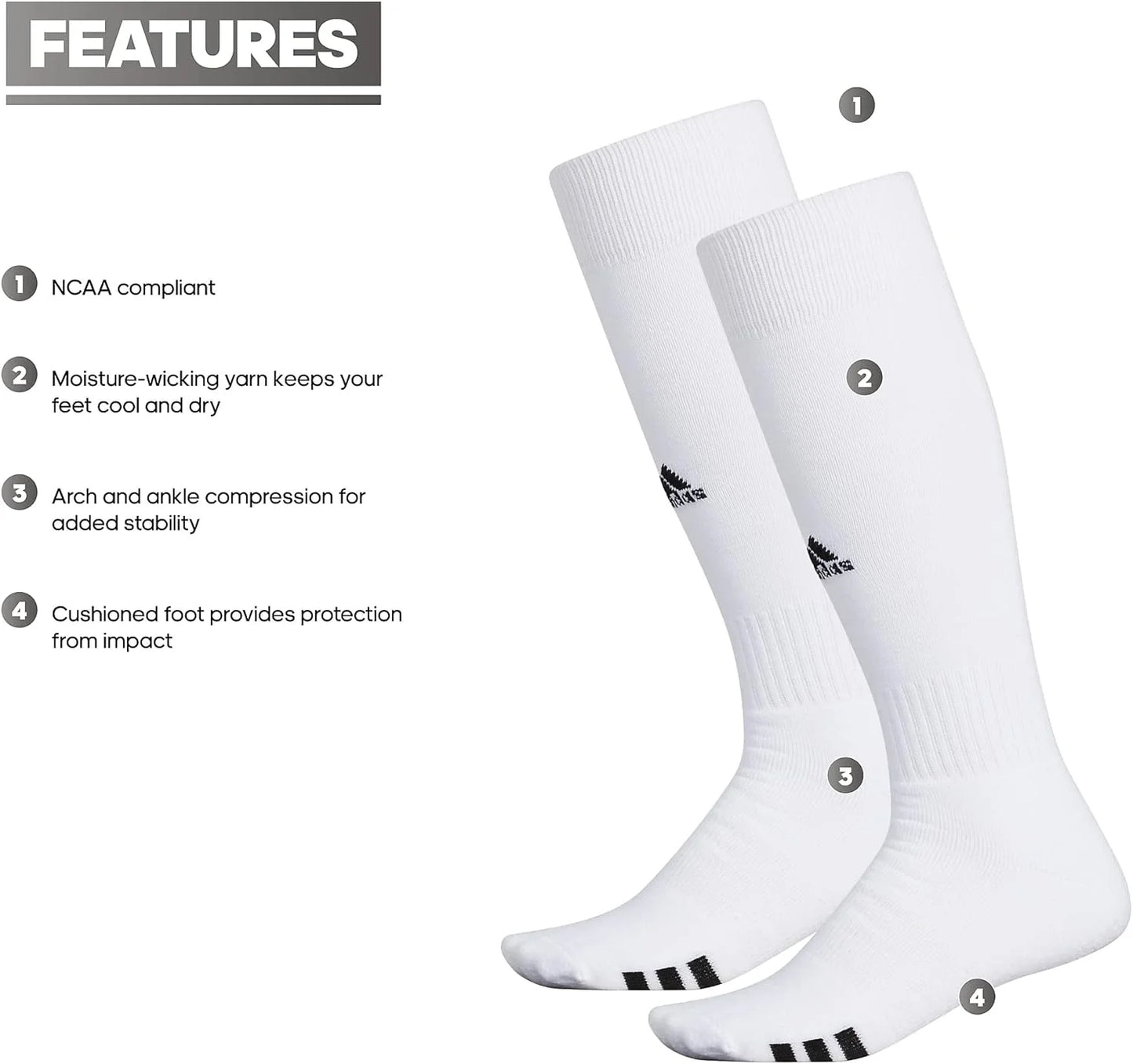 adidas Rivalry Field Multi Sizeport Over The Calf (OTC) Sizeocks (2-Pair) Large Ivory/Black