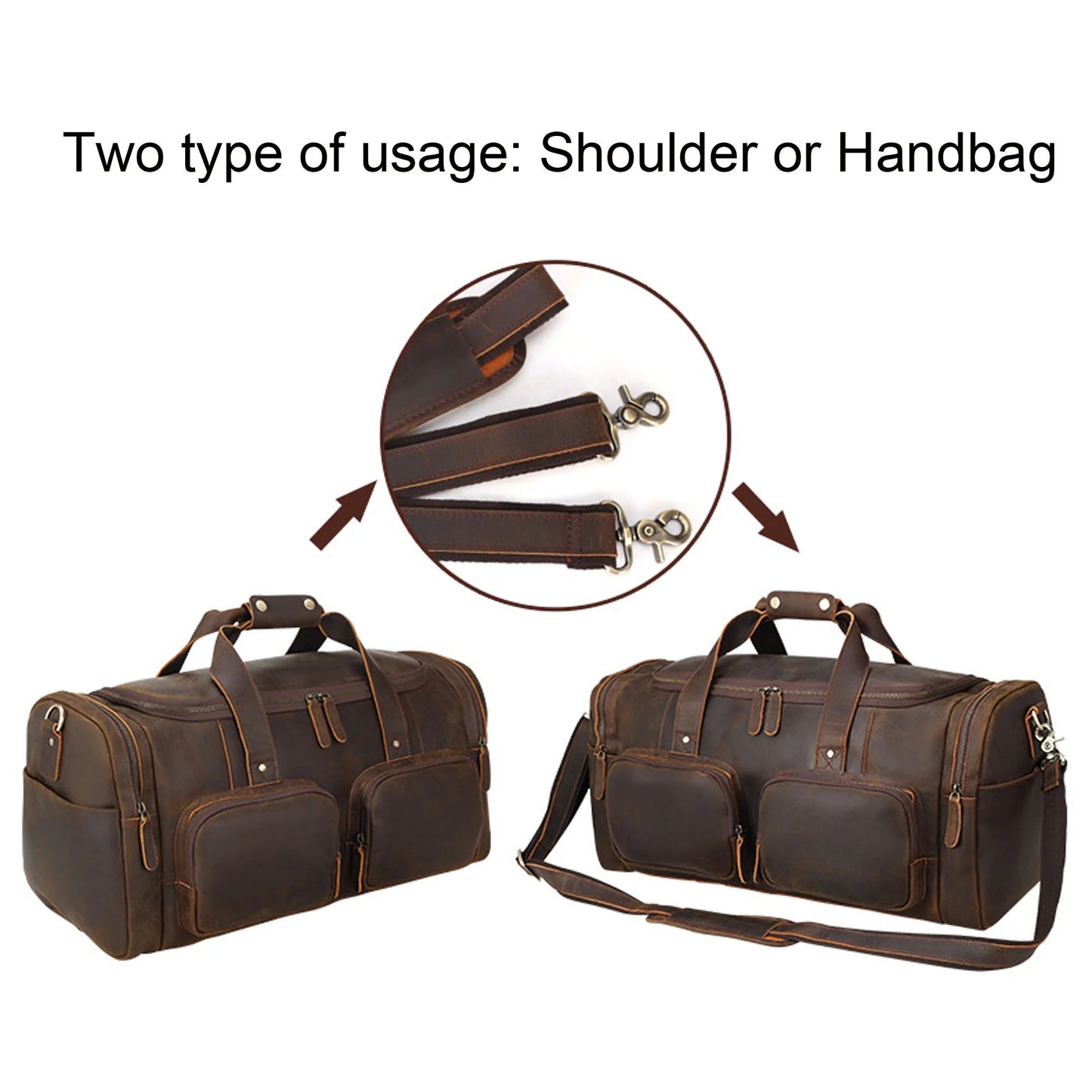 Full Grain Leather Duffle Bag, Travel Bag, Sizehoulder Bag