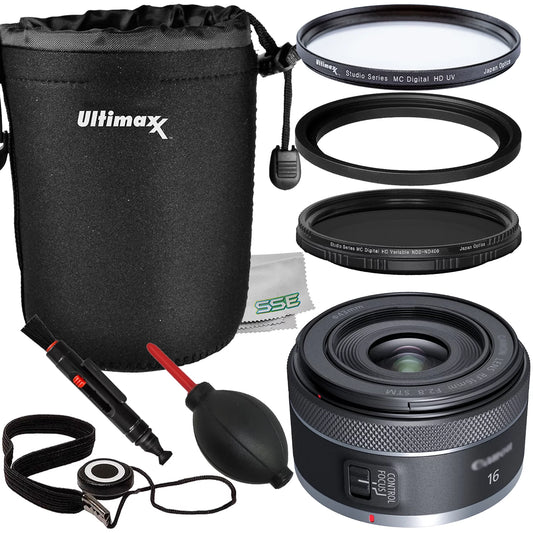 Ultimaxx Essential Canon RF 16mm f/2.8 SizeTM Lens Bundle - Includes: Water-Resistant Lens Pouch, Variable Neutral Density Filter (ND2-ND400) & More (11pc Bundle)