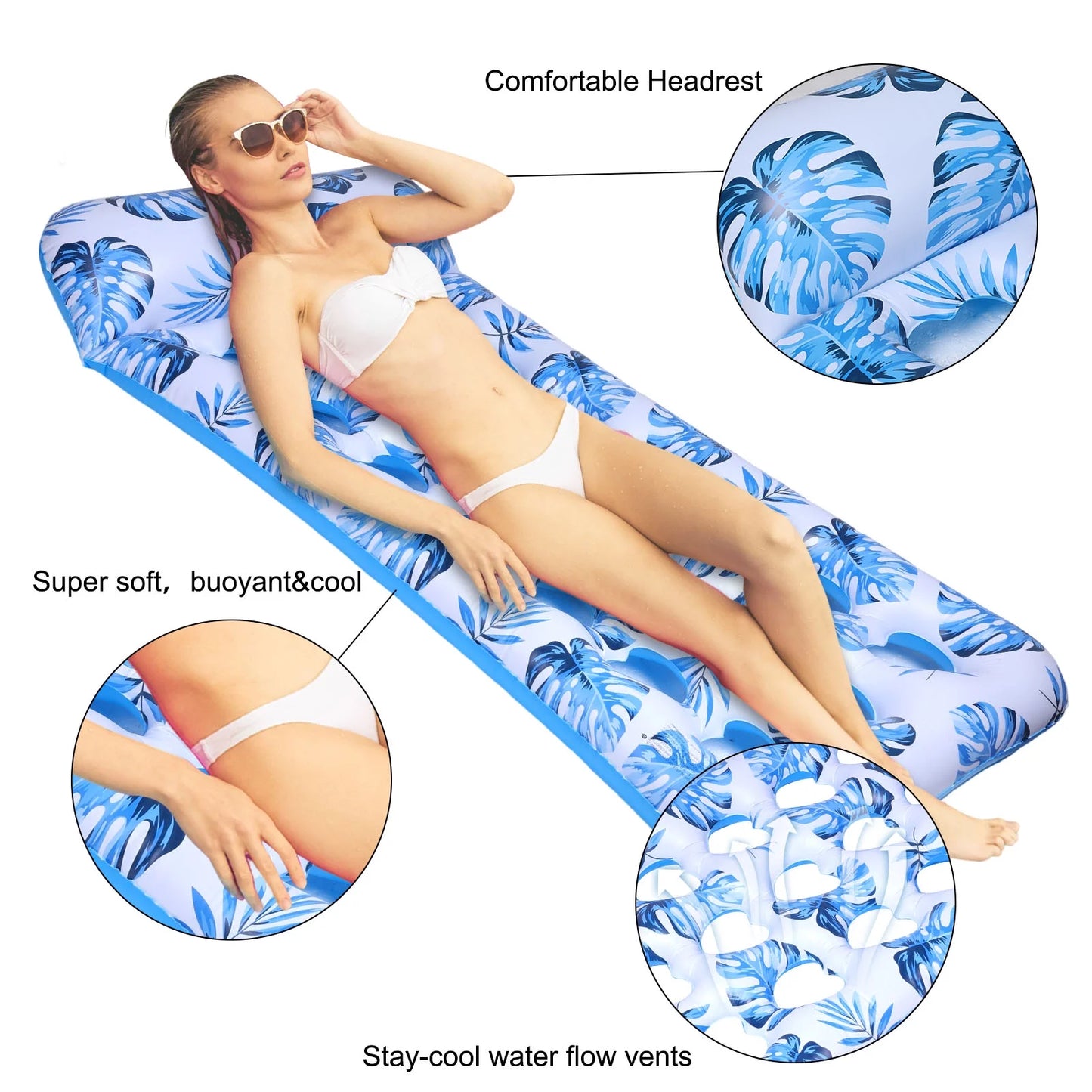 Hengguang 2Packs Inflatable Tanning Pool Rest Float, 70" x 36" Sizeuntan Tub Raft Floatie, Tanning Pool with Pillow, Personal Pool Restr for Adult Sizeummer Water Party