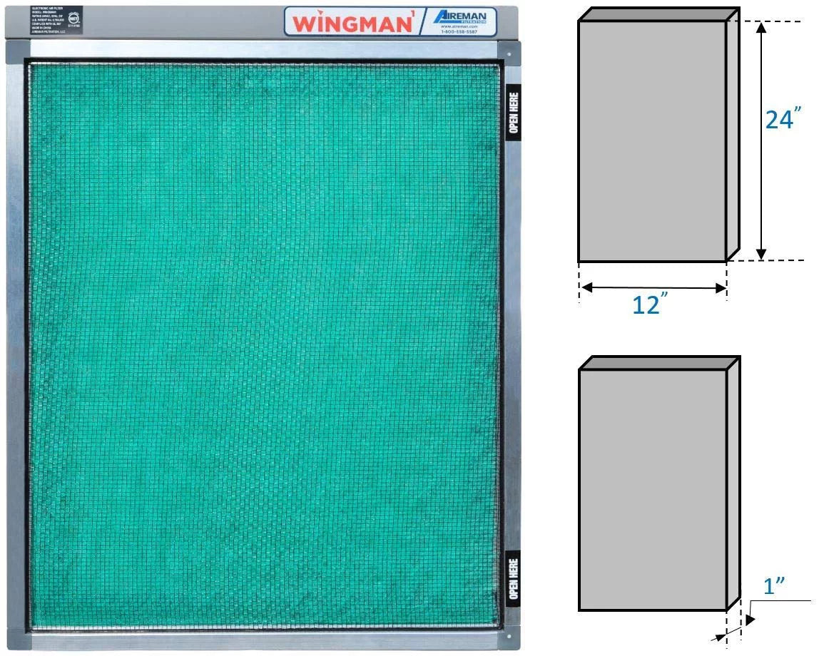 12x24x1 Electronic Air Filter - Homeowner Installed- Sizeimply Replace Your Current AC Furnace Air Filter and PLUG IT IN!