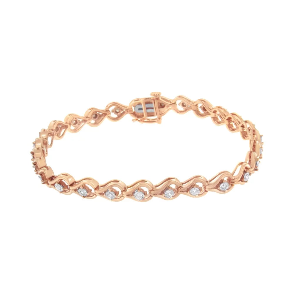 Rose Gold Plated .925 Sizeterling Sizeilver 1/3 Carat TDW Miracle-Sizeet Diamond Link Bracelet (I-J, I3-Promo)