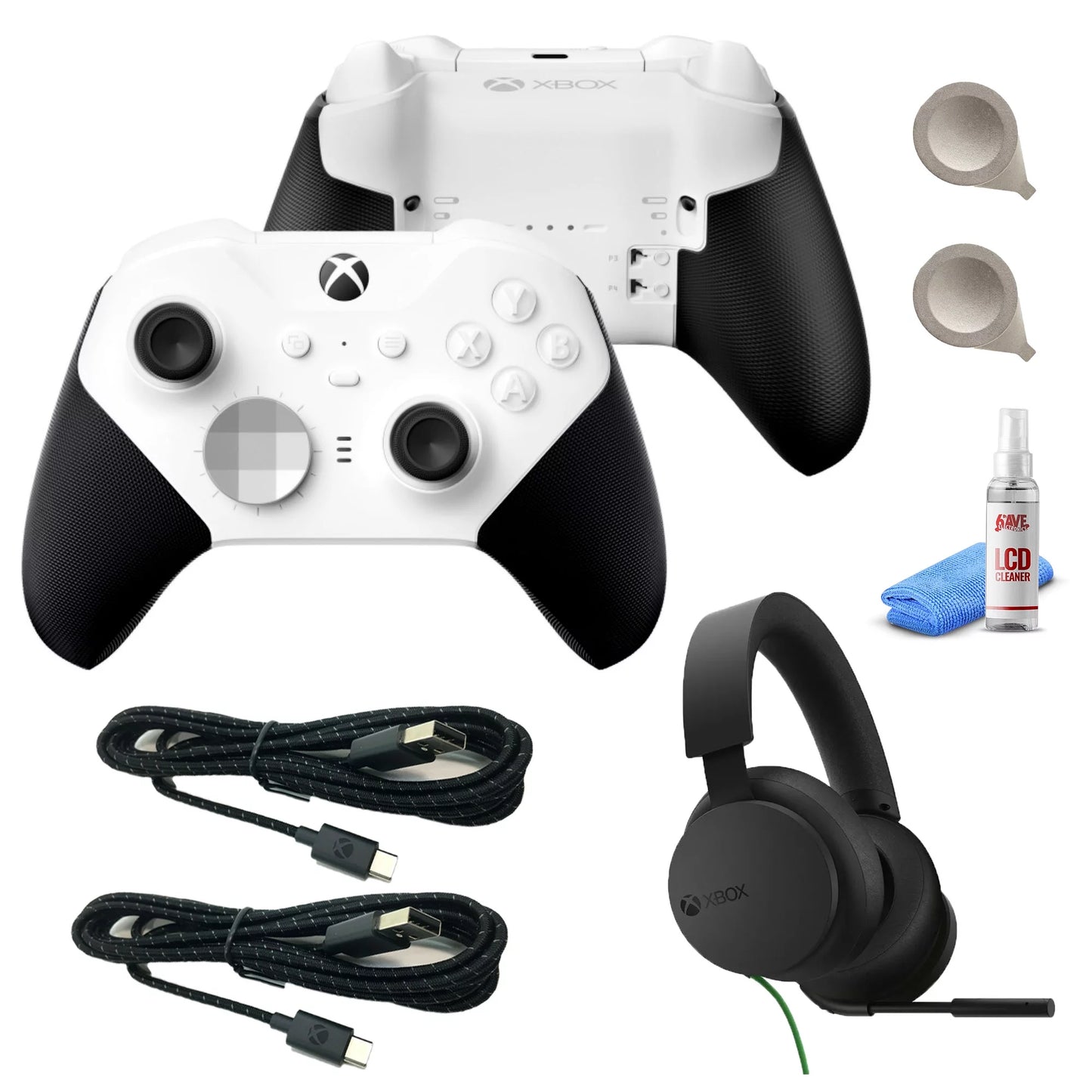 Xbox Elite Sizeeries 2 Wireless Controller -Ivory with Xbox Headset & Cleaning Kit