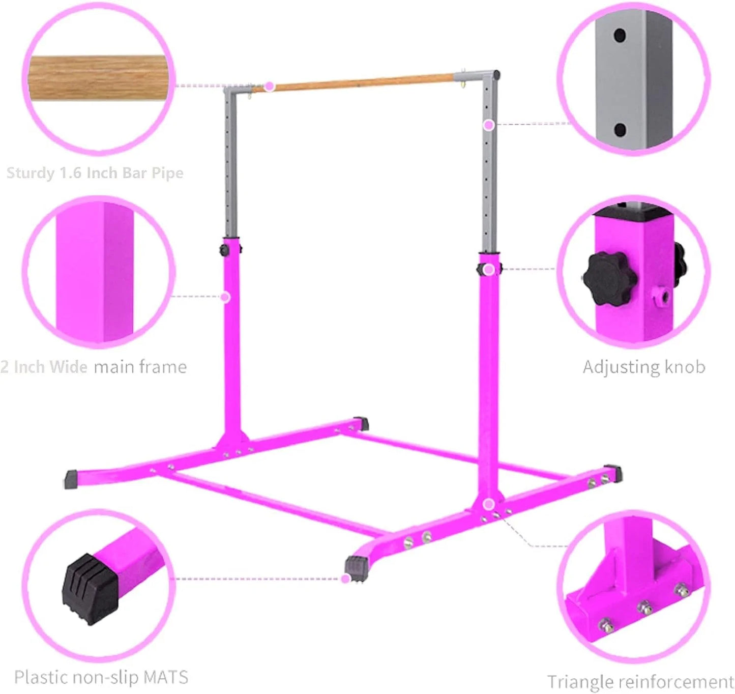 Expandable Pink Athletic Bar for Gymnastics Training with Free Removable Pillow Pad