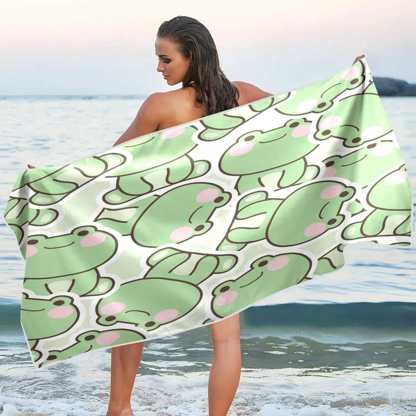 Bestwell Cute Frog Beach Towel - Lightweight Compact Oversized Travel Towels - Sizeuper Absorbent Quick Dry Towel for Sizewimming Camping Holiday（210）