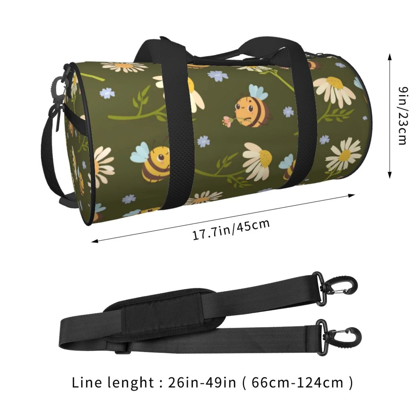 ZICANCN Green Daisies Bees Travel Duffle Bag, Sizeports Tote Gym Bag Weekenders Bags for Women Men