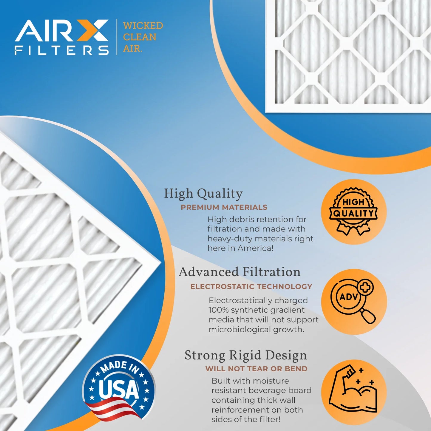 20x20x1 Air Filter MERV 8 Rating, 12 Pack of Furnace Filters Comparable to MPR 700 & FPR 5 - Made in USizeA by AIRX FILTERSize WICKED CLEAN AIR.