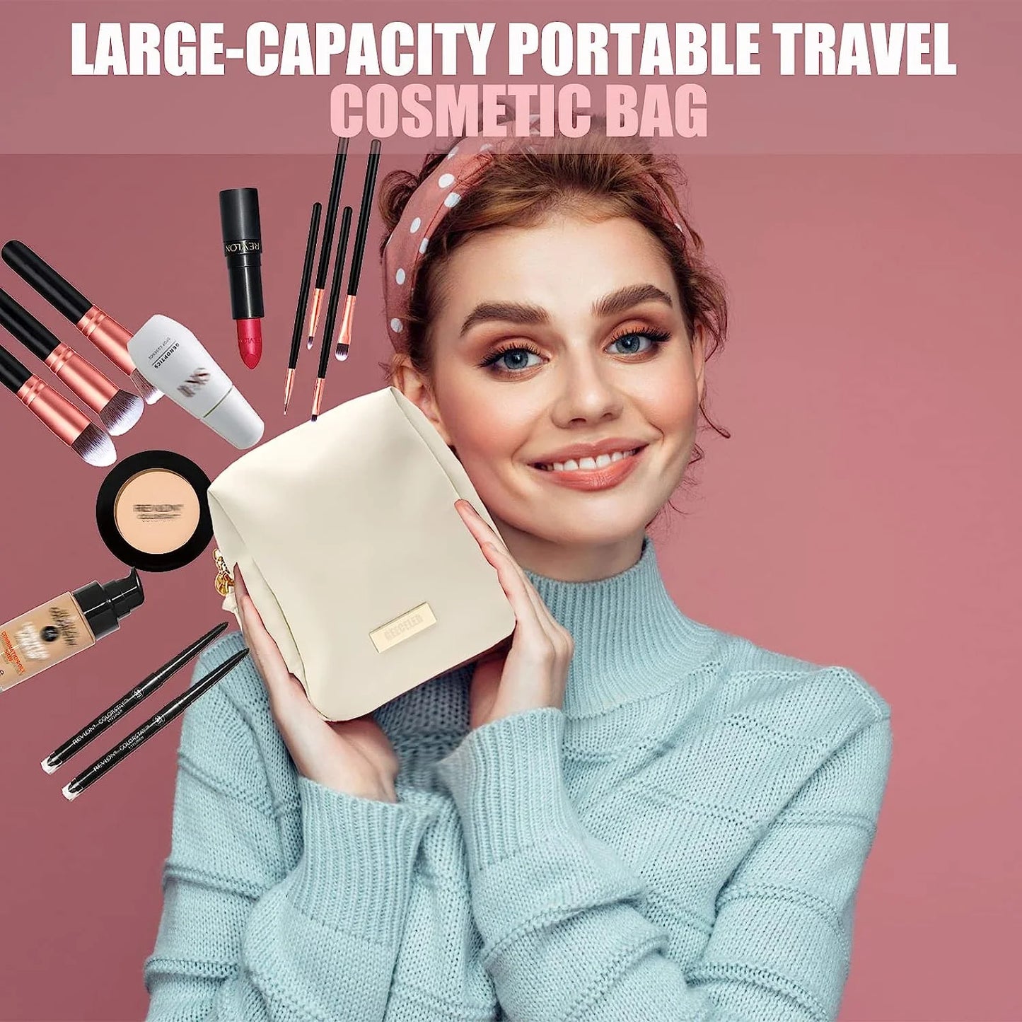 Portable Puffer Cosmetic Bag with Compartments Large Capacity Makeup Organizer Bag for Purse, Elegant Travel Cosmetic Bag