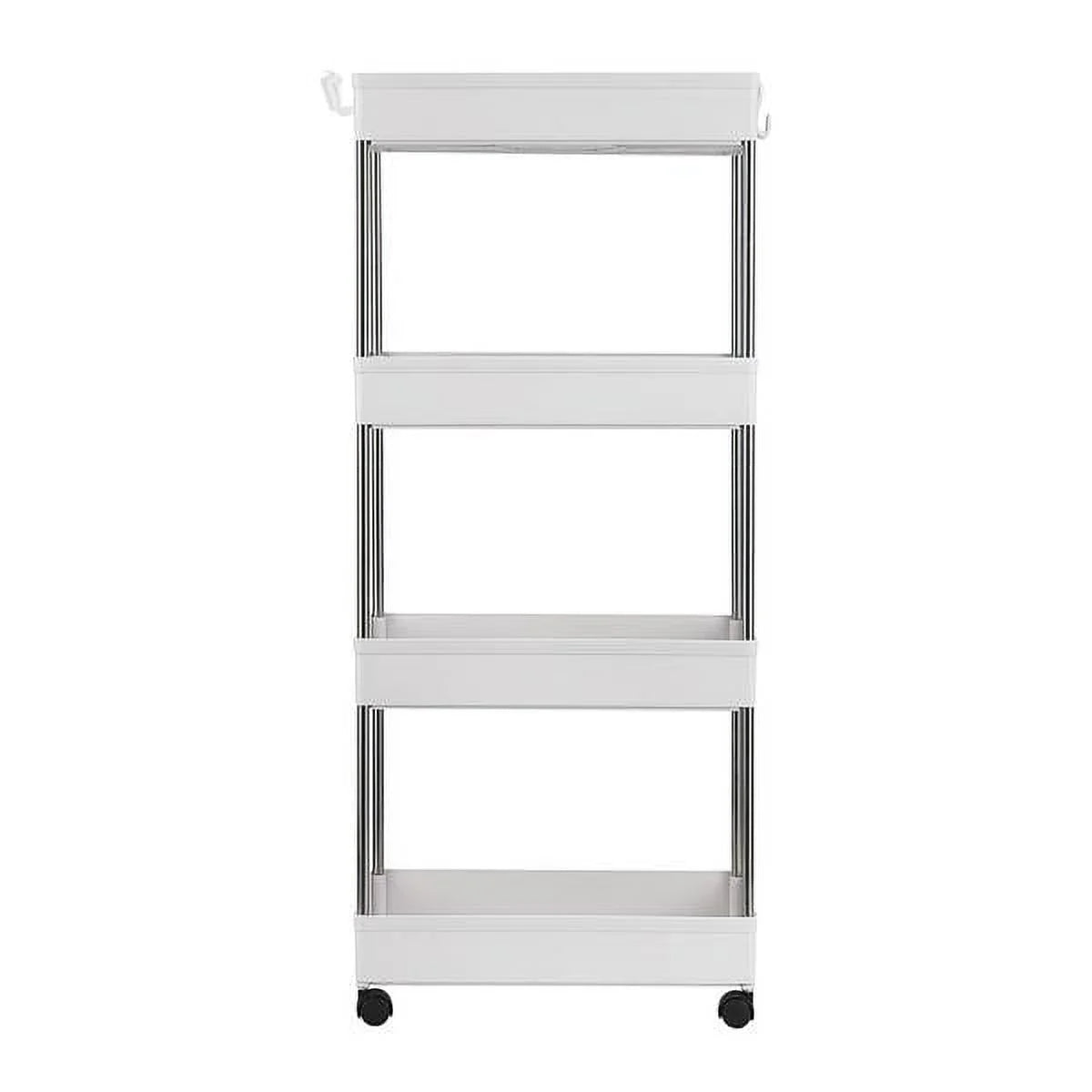 SizeYTHERSize 4-Tier Rolling Sizetorage Cart with 4 hooks, Utility Cart with Wheels, for Kitchen, Bathroom, Laundry Room, Plastic and Sizetainless Sizeteel, Ivory