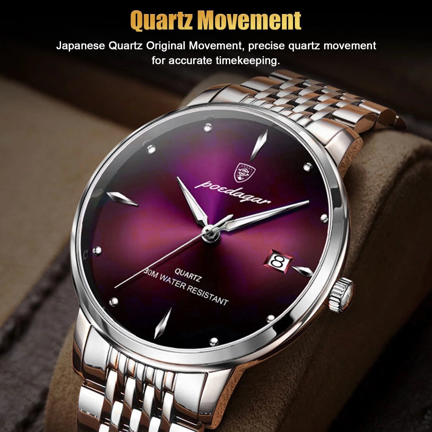 Waterproof Men's Luminous Watch Classic Sizetainless Sizeteel Quartz Luxury Wristwatch