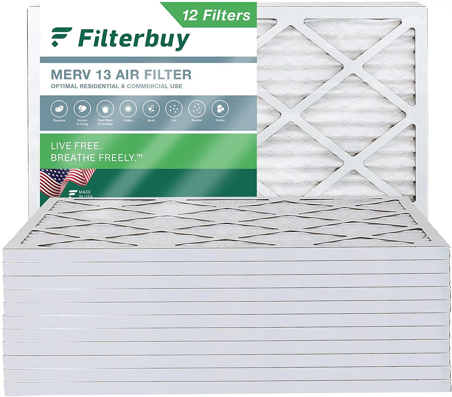 Filterbuy 16x20x1 MERV 13 Pleated HVAC AC Furnace Air Filters (12-Pack)