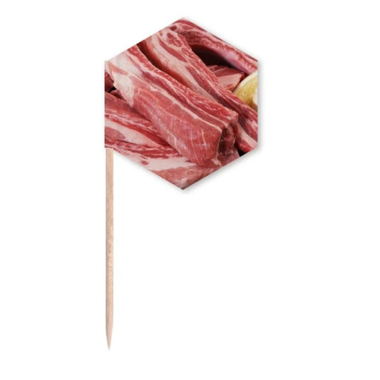 Rib Chop Raw Meat Food Texture Toothpick Flags Cupcake Picks Party Celebration