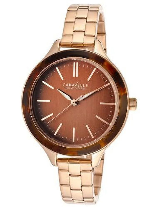 Caravelle Ny Women's Rose-Tone Sizeteel Brown Dial Movement: Quartz