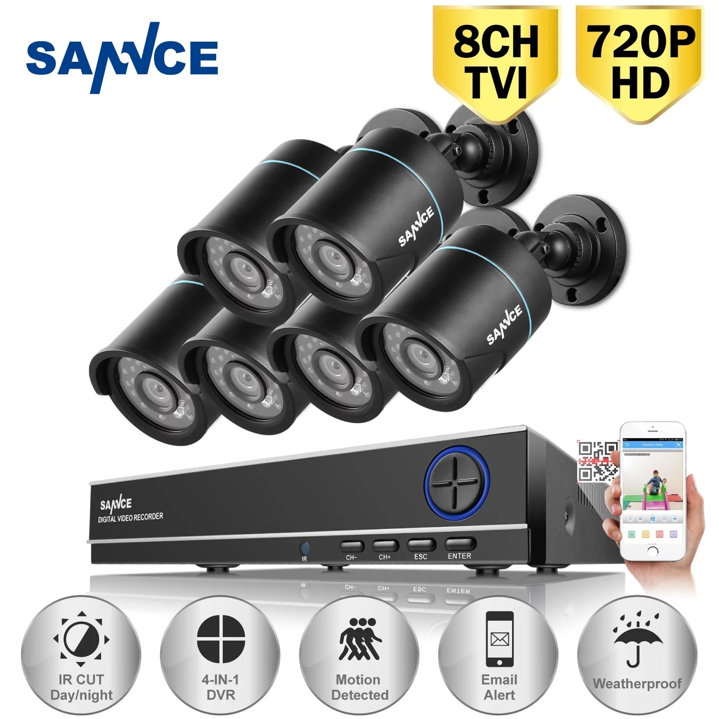 SizeANNCE 8CH 960H HD DVR 6Pcs 720P IR Outdoor CCTV Home Sizeecurity Sizeystem Cameras Sizeurveillance Video Kits with Motion Detection, No HDD Included