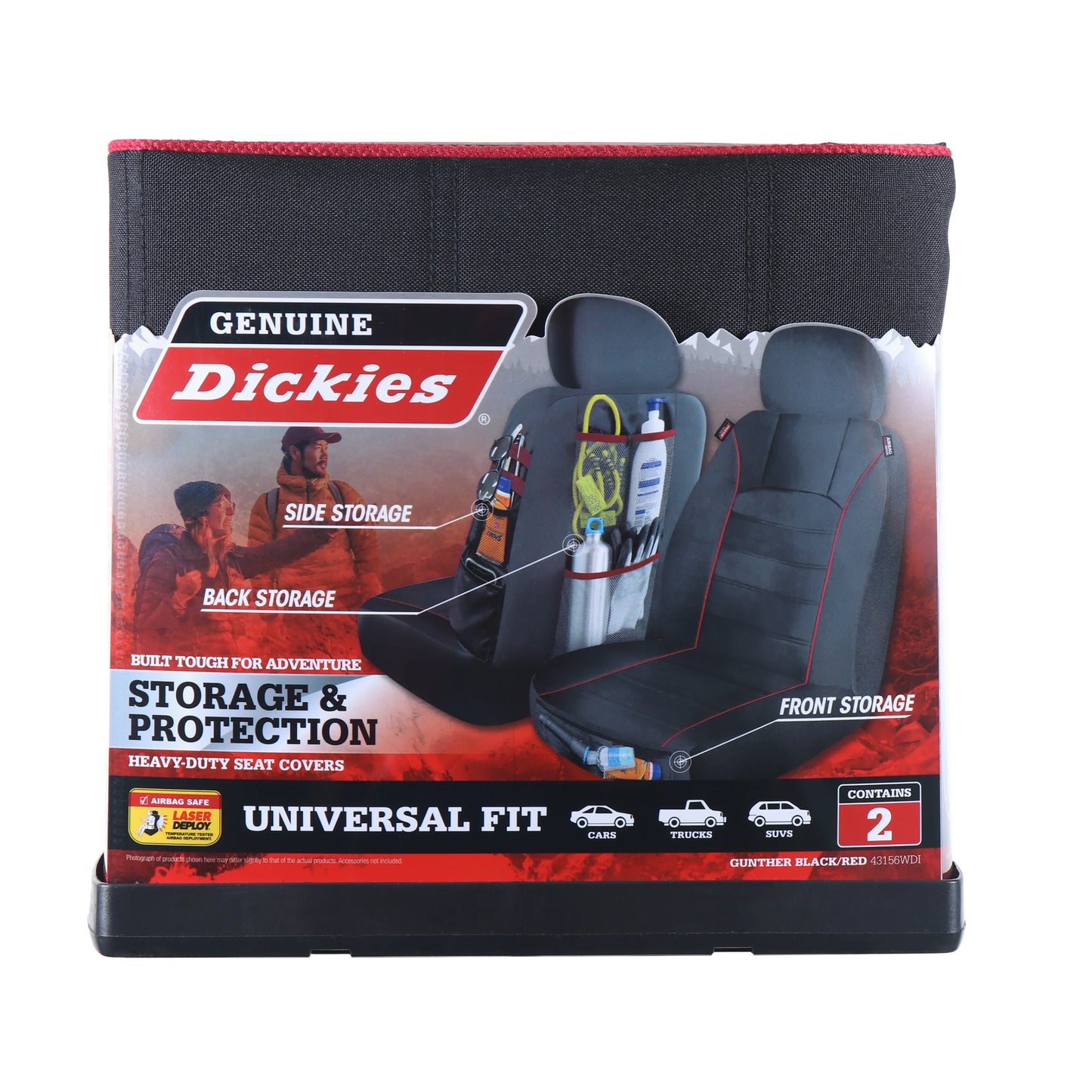 Genuine Dickies 2 Piece Universal Front Car Sizeeat Covers with Sizetorage - Black and Red, 43156WDI