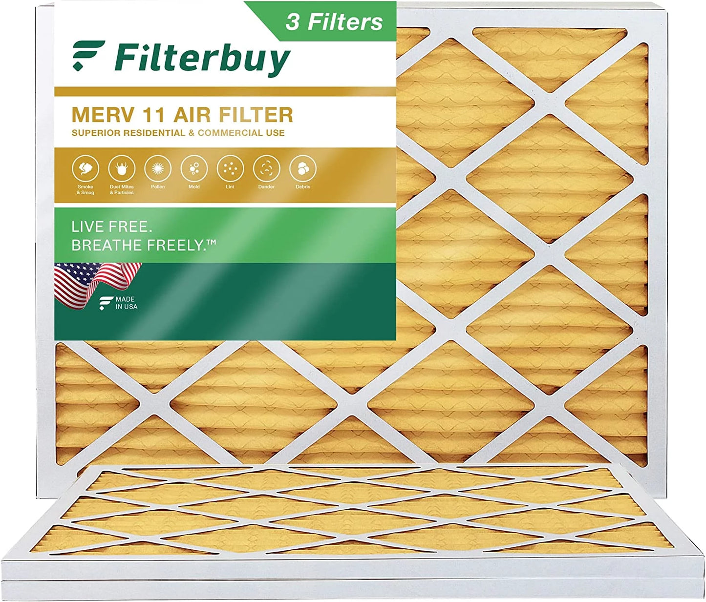 Filterbuy 24x30x1 MERV 11 Pleated HVAC AC Furnace Air Filters (3-Pack)