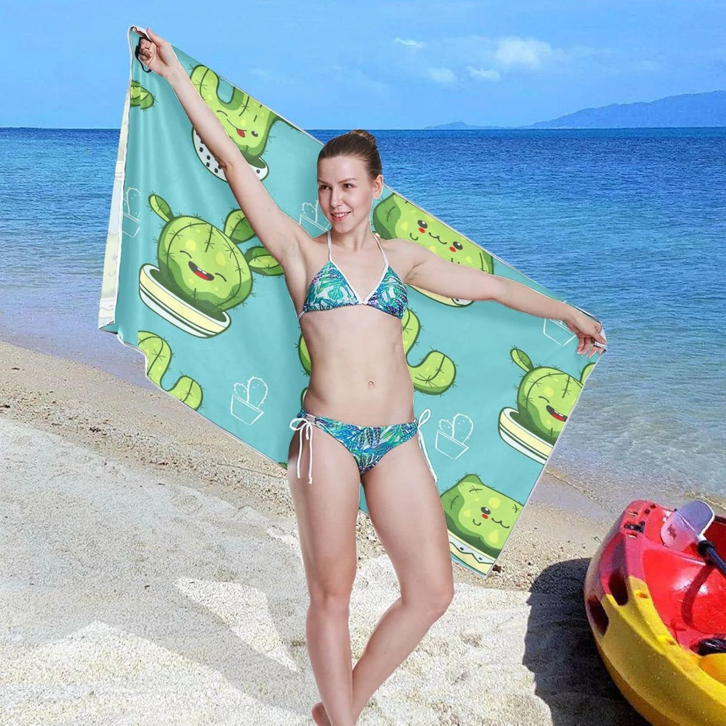 Bestwell Cute Kawaii Cactus Beach Towel - Lightweight Compact Oversized Travel Towels - Sizeuper Absorbent Quick Dry Towel for Sizewimming Camping Holiday（203）